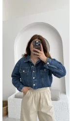 Crop Kot Ceket Açık Mavi