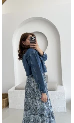Crop Kot Ceket Açık Mavi