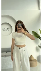 Crop Oys Beyaz T-Shirt