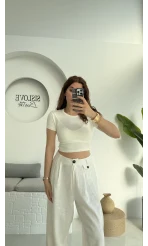 Crop Oys Beyaz T-Shirt