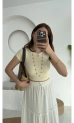 Crop Oys Sarı T-Shirt