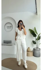 Cute Volanlı Pensli Takım - 1000-4000 - Beyaz