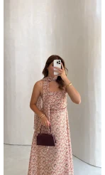 Daisy Straplez Şallı Çiçek Desenli Elbise - Kod: 3480