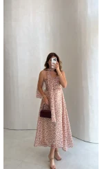 Daisy Straplez Şallı Çiçek Desenli Elbise - Kod: 3480