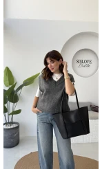 Daisy V Yaka Süveter - Antrasit - Kod: 04583