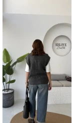 Daisy V Yaka Süveter - Antrasit - Kod: 04583