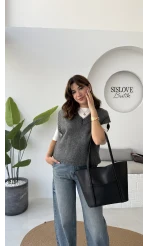 Daisy V Yaka Süveter - Antrasit - Kod: 04583