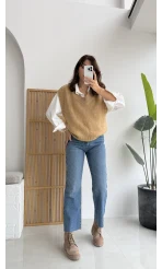 Daisy V Yaka Süveter - Camel - Kod: 04583