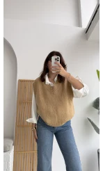 Daisy V Yaka Süveter - Camel - Kod: 04583