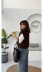 Daisy V Yaka Süveter - Kahve - Kod: 04583