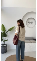 Daisy V Yaka Süveter - Taş - Kod: 04583