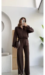 Dalia Taşlı Kapüşonlu Eşofman Takım - Acı Kahve