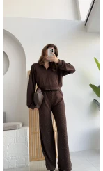 Dalia Taşlı Kapüşonlu Eşofman Takım - Acı Kahve