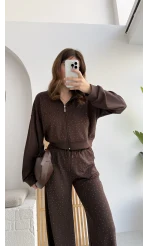 Dalia Taşlı Kapüşonlu Eşofman Takım - Acı Kahve