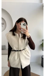 Daniella Kemerli Peluş Yelek - Ekru - Kod: 25500