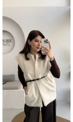 Daniella Kemerli Peluş Yelek - Ekru - Kod: 25500