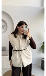 Daniella Kemerli Peluş Yelek - Ekru - Kod: 25500