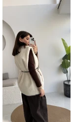 Daniella Kemerli Peluş Yelek - Ekru - Kod: 25500