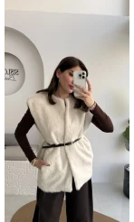 Daniella Kemerli Peluş Yelek - Ekru - Kod: 25500