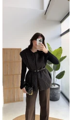 Daniella Kemerli Peluş Yelek - Siyah - Kod: 25500