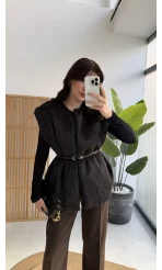 Daniella Kemerli Peluş Yelek - Siyah - Kod: 25500