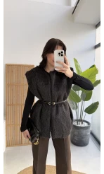 Daniella Kemerli Peluş Yelek - Siyah - Kod: 25500