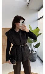 Daniella Kemerli Peluş Yelek - Siyah - Kod: 25500
