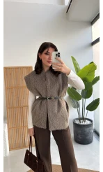 Daniella Kemerli Peluş Yelek - Vizon - Kod: 25500
