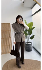 Daniella Kemerli Peluş Yelek - Vizon - Kod: 25500