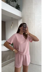 Dantel Cepli Şortlu Takım - Pembe - Kod: 4138