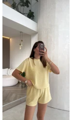 Dantel Cepli Şortlu Takım - Sarı - Kod: 4138