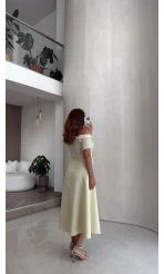 Dantel Detay Prenses Elbise - Ekru - Kod: 3249