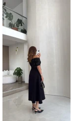 Dantel Detay Prenses Elbise - Siyah - Kod: 3249