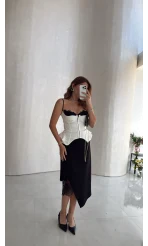Dantel Detaylı Drapeli Midi Etek - Siyah - Kod: 041251