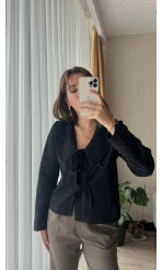 Dantelli Bebe Yaka Siyah Rengi Gömlek