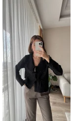 Dantelli Bebe Yaka Siyah Rengi Gömlek