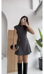 Darell Triko Kısa Elbise - Antrasit