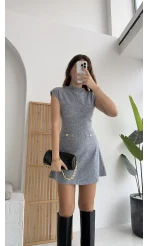 Darell Triko Kısa Elbise - Gri