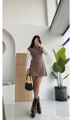 Darell Triko Kısa Elbise - Vizon