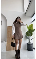 Darell Triko Kısa Elbise - Vizon