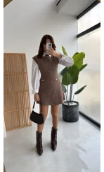 Darell Triko Kısa Elbise - Vizon