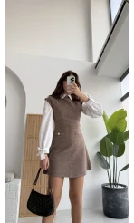 Darell Triko Kısa Elbise - Vizon