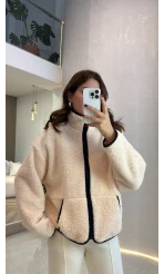 Deer Baskılı Polar Hırka - Ekru - Kod: 23303