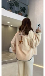 Deer Baskılı Polar Hırka - Ekru - Kod: 23303