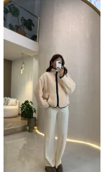 Deer Baskılı Polar Hırka - Ekru - Kod: 23303