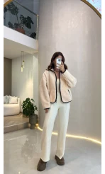 Deer Baskılı Polar Hırka - Ekru - Kod: 23303