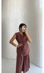 Degaje Yaka Bağcıklı Takım - Kiremit - Kod: 9159