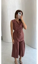 Degaje Yaka Bağcıklı Takım - Kiremit - Kod: 9159