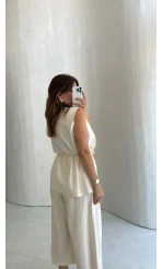 Degaje Yaka Bağcıklı Takım - Natural - Kod: 9159