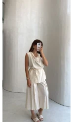 Degaje Yaka Bağcıklı Takım - Natural - Kod: 9159